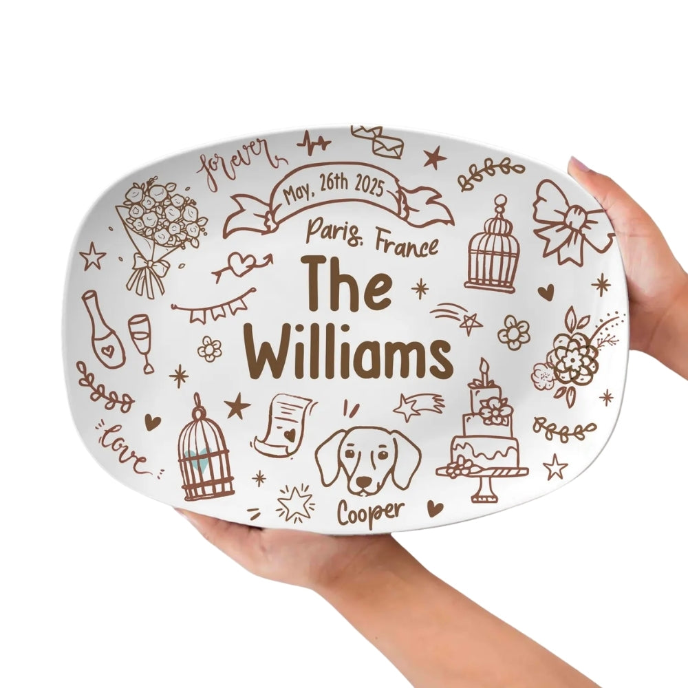 Custom Wedding Platter For Bride and Groom, Personalized Wedding Bridal Shower Engaged Platter WD0043