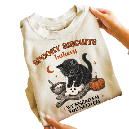 Spooky Biscuits Bakery Halloween Cat Sweatshirt, Cat Lover Halloween Sweatshirts 2D0946