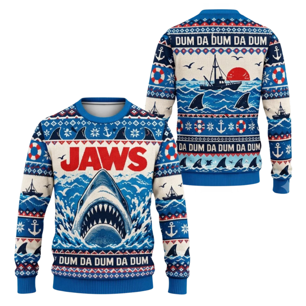 Jaws Shark Ugly Christmas Sweatshirt For Men, Shark Lover Christmas Ugly Sweatshirt 2D1154