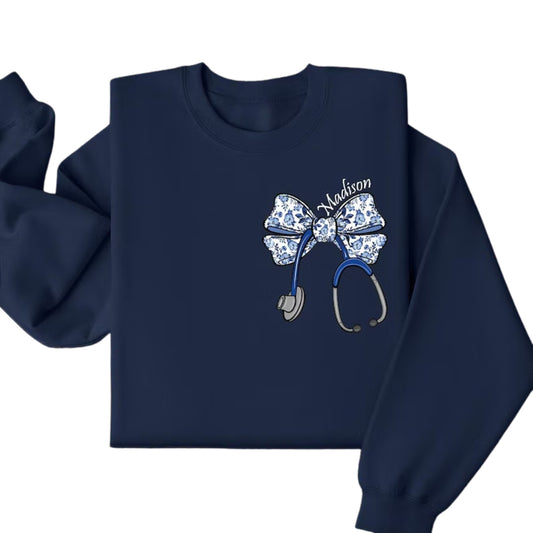Custom Nurse Stethoscope Bow Sweatshirt, Custom Nurse Sweatshirt 2D0393