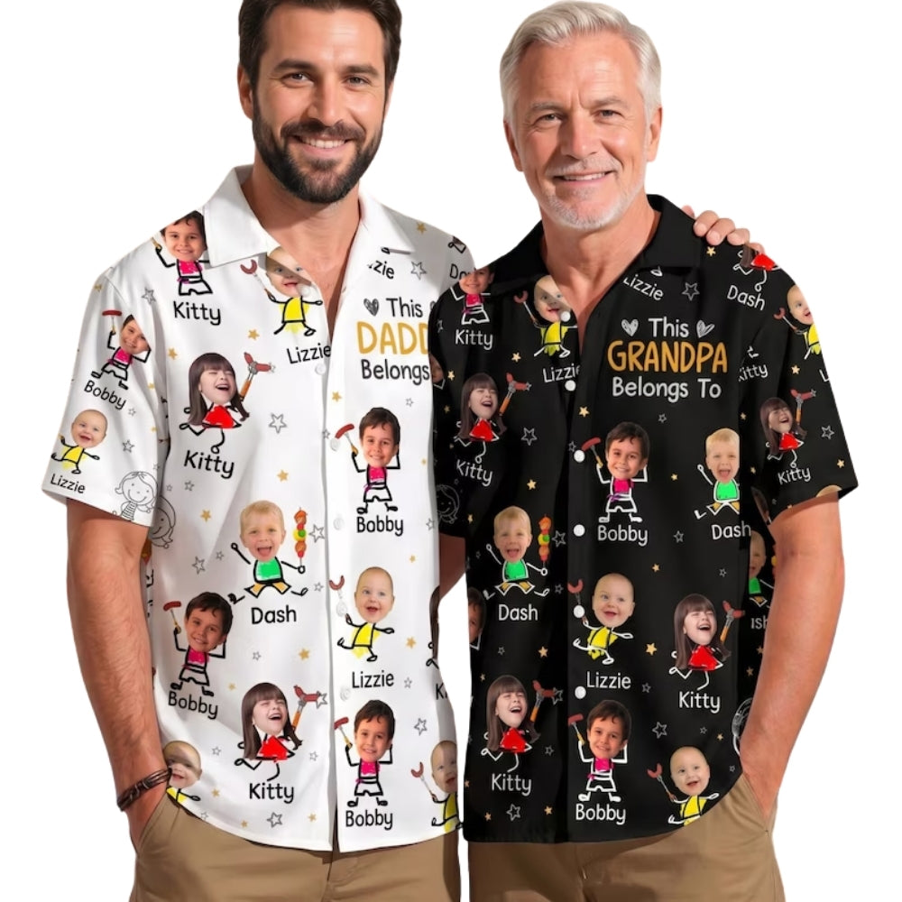 This Grandpa Belongs To Custom Kid Face Hawaiian Shirts, Custom Father's Day Hawaiian Shirts For Dad Grandpa HE0226