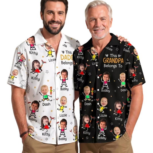 This Grandpa Belongs To Custom Kid Face Hawaiian Shirts, Custom Father's Day Hawaiian Shirts For Dad Grandpa HE0226