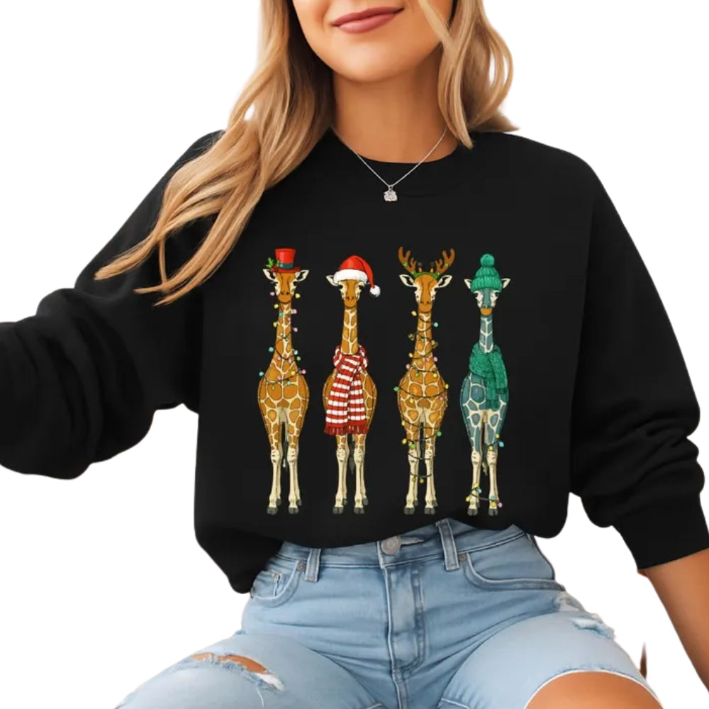 Cute Giraffe Christmas Sweatshirt, Giraffe Xmas Sweatshirt 2D0631