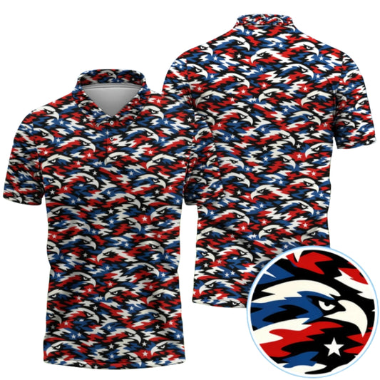 American Eagle Flag Golf Polo Shirt Mens, Eagle Patriotic 4th Of July Golf Shirts GZ0212