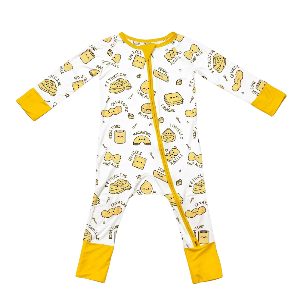 Pasta Food Yellow White Baby Convertible Romper Zipper, Italian Food Baby Romper Convertible BB0827