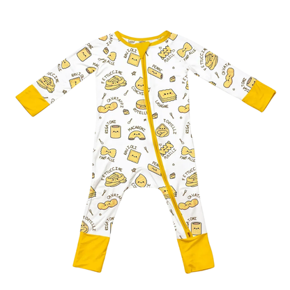 Pasta Food Yellow White Baby Convertible Romper Zipper, Italian Food Baby Romper Convertible BB0827