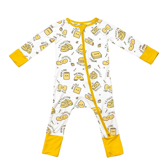Pasta Food Yellow White Baby Convertible Romper Zipper, Italian Food Baby Romper Convertible BB0827