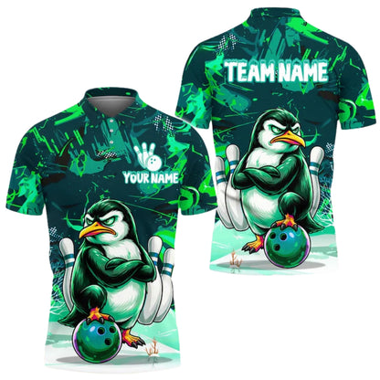 Custom Angry Penguin Bowling Polo Shirt For Men, Custom Penguin Bowling Team Shirts BE0148