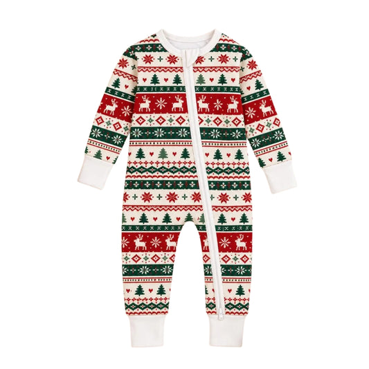 Fair Isle Pattern Christmas Baby Convertible Zippy Romper, Christmas Baby Romper Convertible BB0934