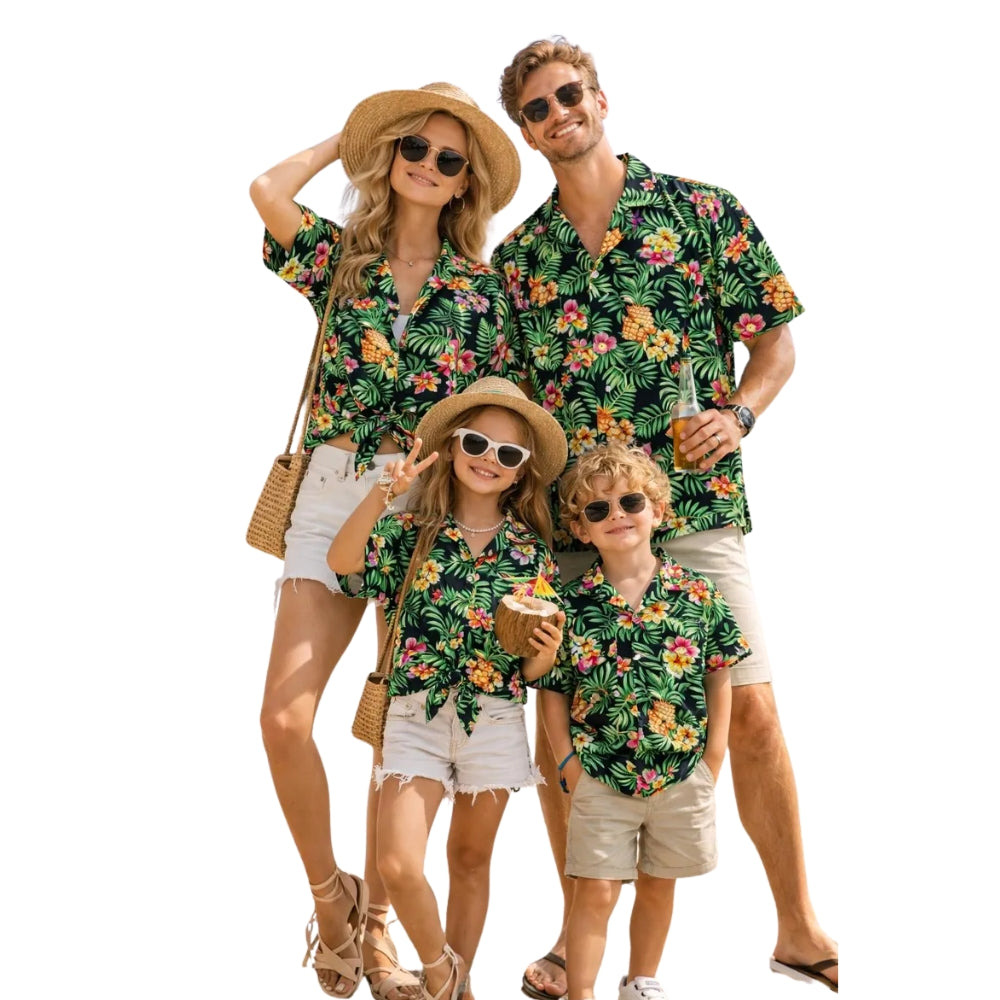 Pineapple Matching Tropical Family Hawaiian Shirts, Tropical Beach Trip Hawaiian Family Shirts ET0539