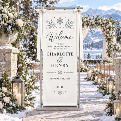 Personalized Winter Wedding Fabric Welcome Banner Snowflake, Custom Winter Wedding Welcome Sign WD0990
