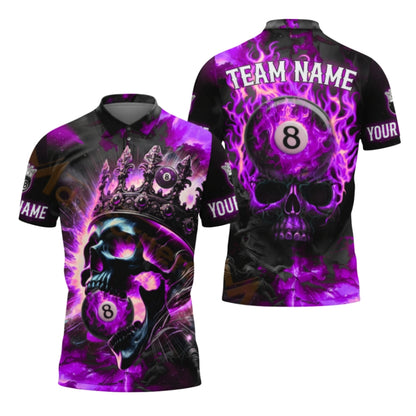 Custom Skull Flame 8 Ball Billiard Polo Shirt For Men, Custom Skull Billiard Team Shirts BIZ0281