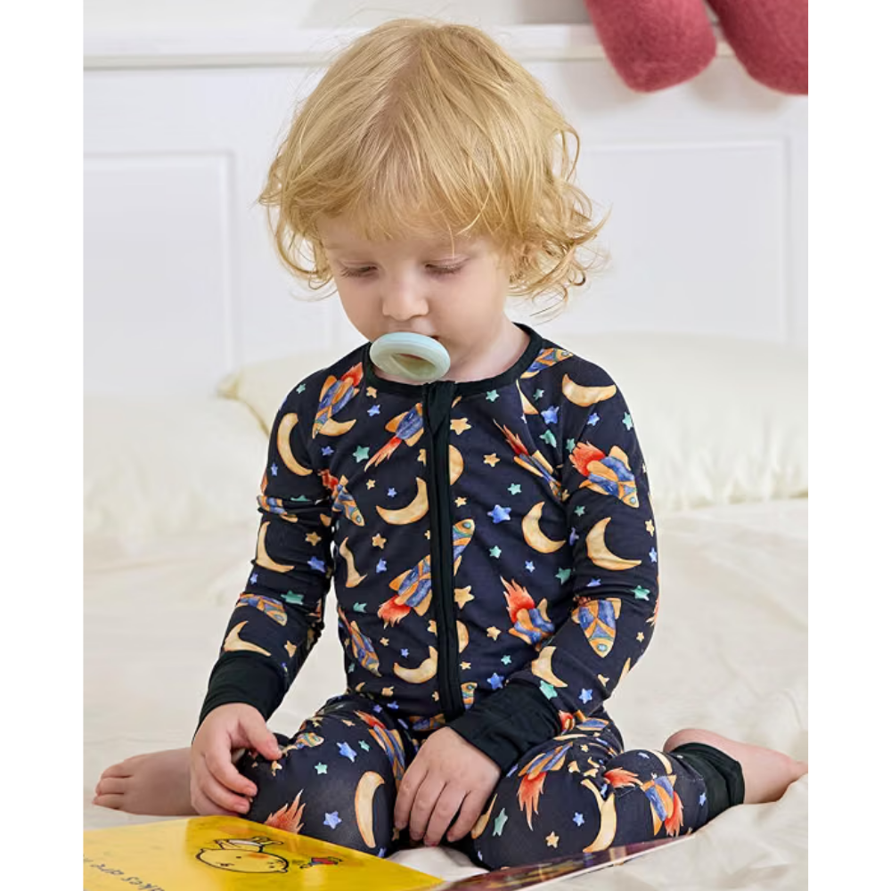 Space Black Orange Baby Convertible Zipper Romper, Space Lover Baby Romper Convertible BB0423