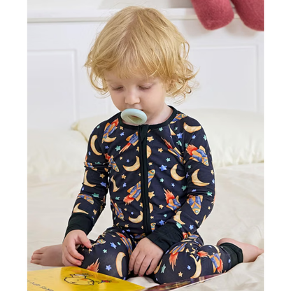 Space Black Orange Baby Convertible Zipper Romper, Space Lover Baby Romper Convertible BB0423