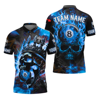 Custom Skull Flame 8 Ball Billiard Polo Shirt For Men, Custom Skull Billiard Team Shirts BIZ0281