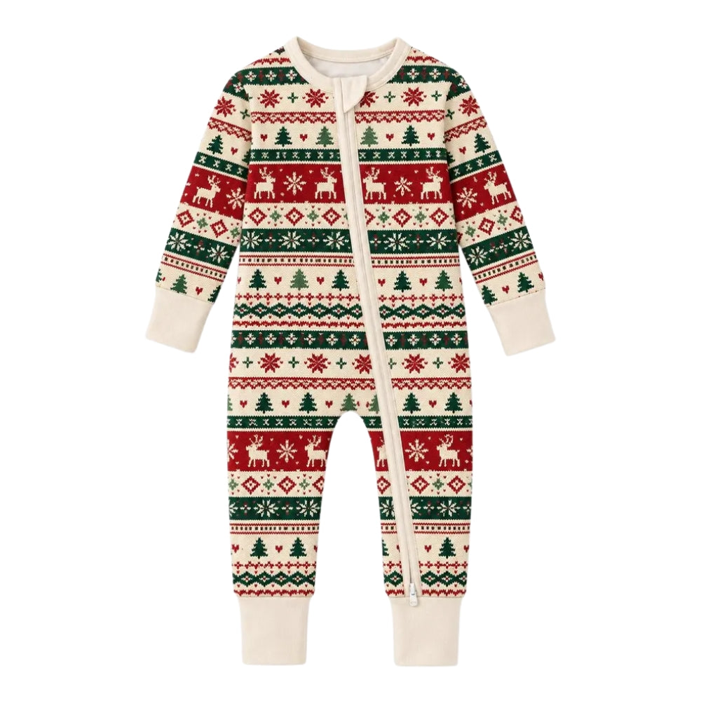 Fair Isle Pattern Christmas Baby Convertible Zippy Romper, Christmas Baby Romper Convertible BB0934