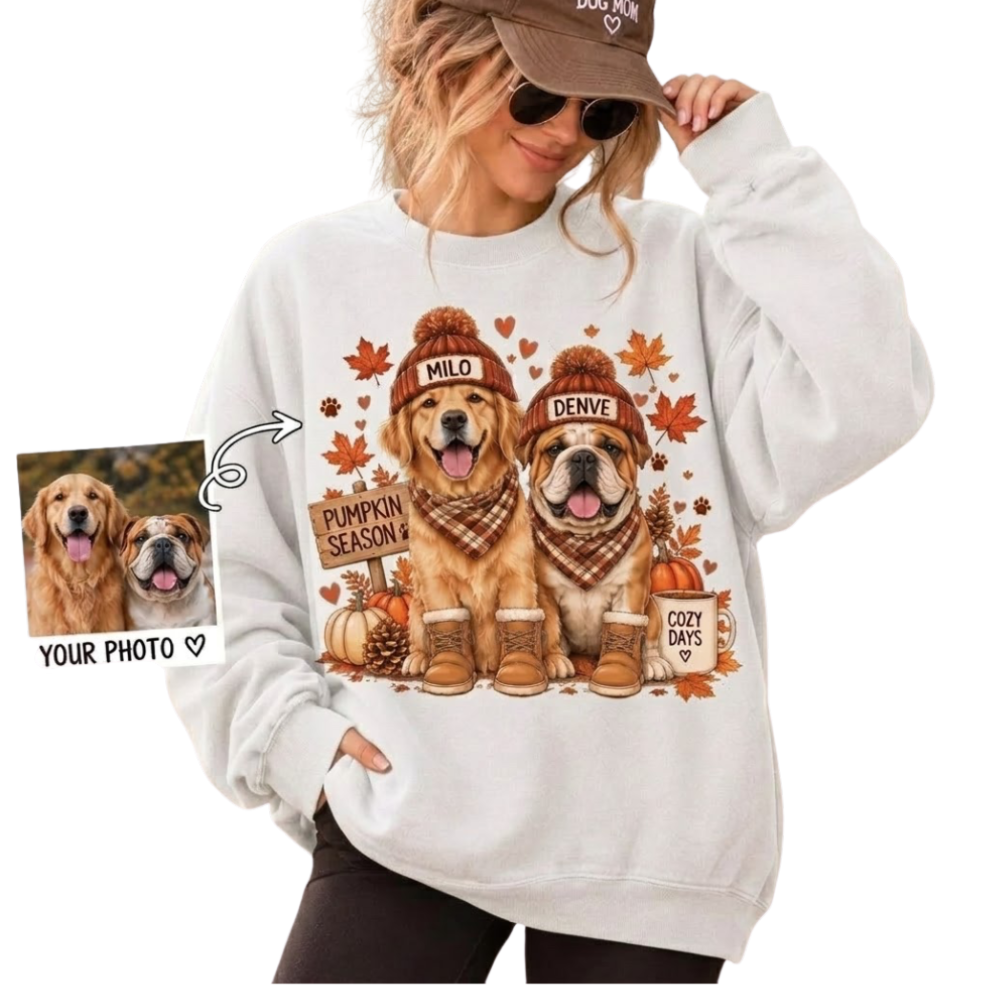Custom Dog Photo Pumpkin Sweatshirt For Women, Personalized Pets Face Fall Sweatshirt 2D1177