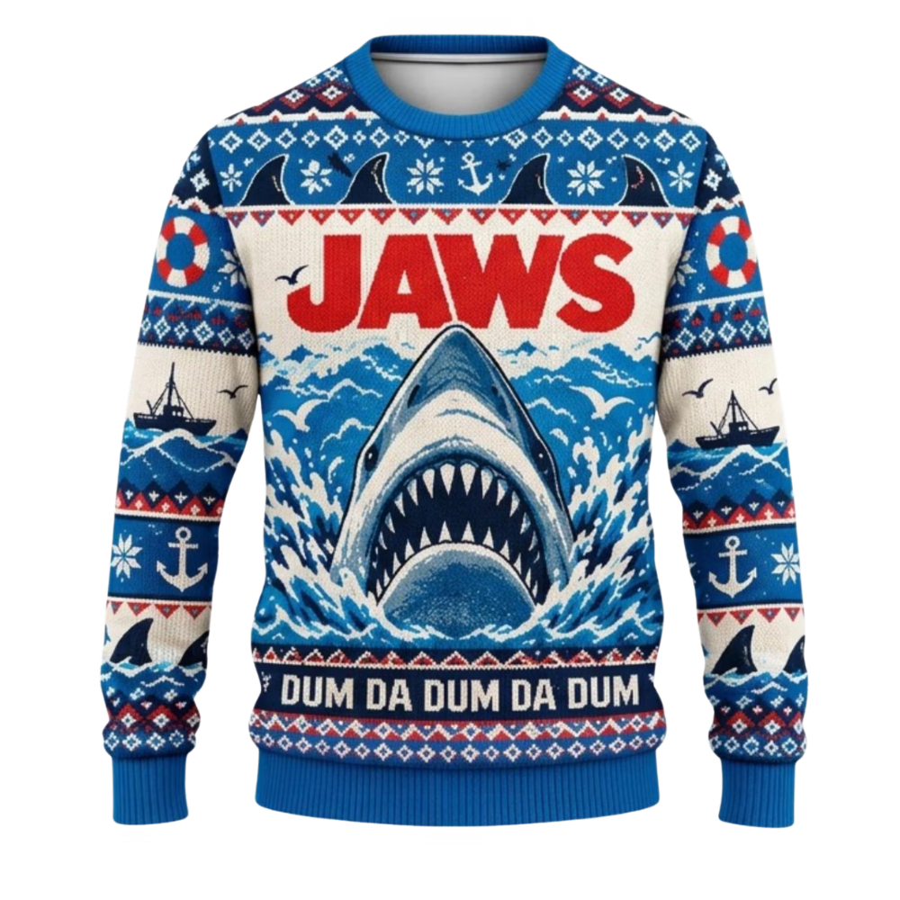 Jaws Shark Ugly Christmas Sweatshirt For Men, Shark Lover Christmas Ugly Sweatshirt 2D1154