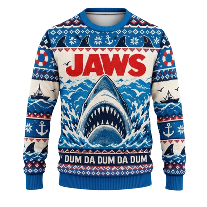 Jaws Shark Ugly Christmas Sweatshirt For Men, Shark Lover Christmas Ugly Sweatshirt 2D1154