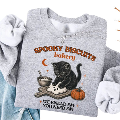 Spooky Biscuits Bakery Halloween Cat Sweatshirt, Cat Lover Halloween Sweatshirts 2D0946