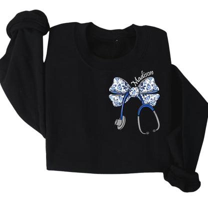 Custom Nurse Stethoscope Bow Sweatshirt, Custom Nurse Sweatshirt 2D0393