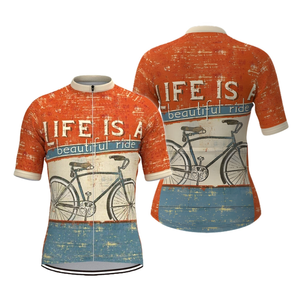 Life Is A Beautiful Ride Short Sleeve Vintage Cycling Jersey Mens, Vintage Cycling Jerseys CZ0071