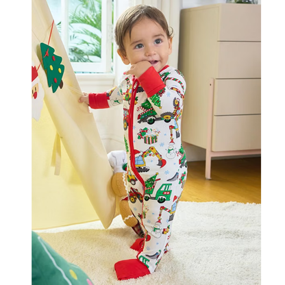 Excavator Christmas Baby Convertible Zippy Romper, Constructor Xmas Convertible Baby Romper BB0602
