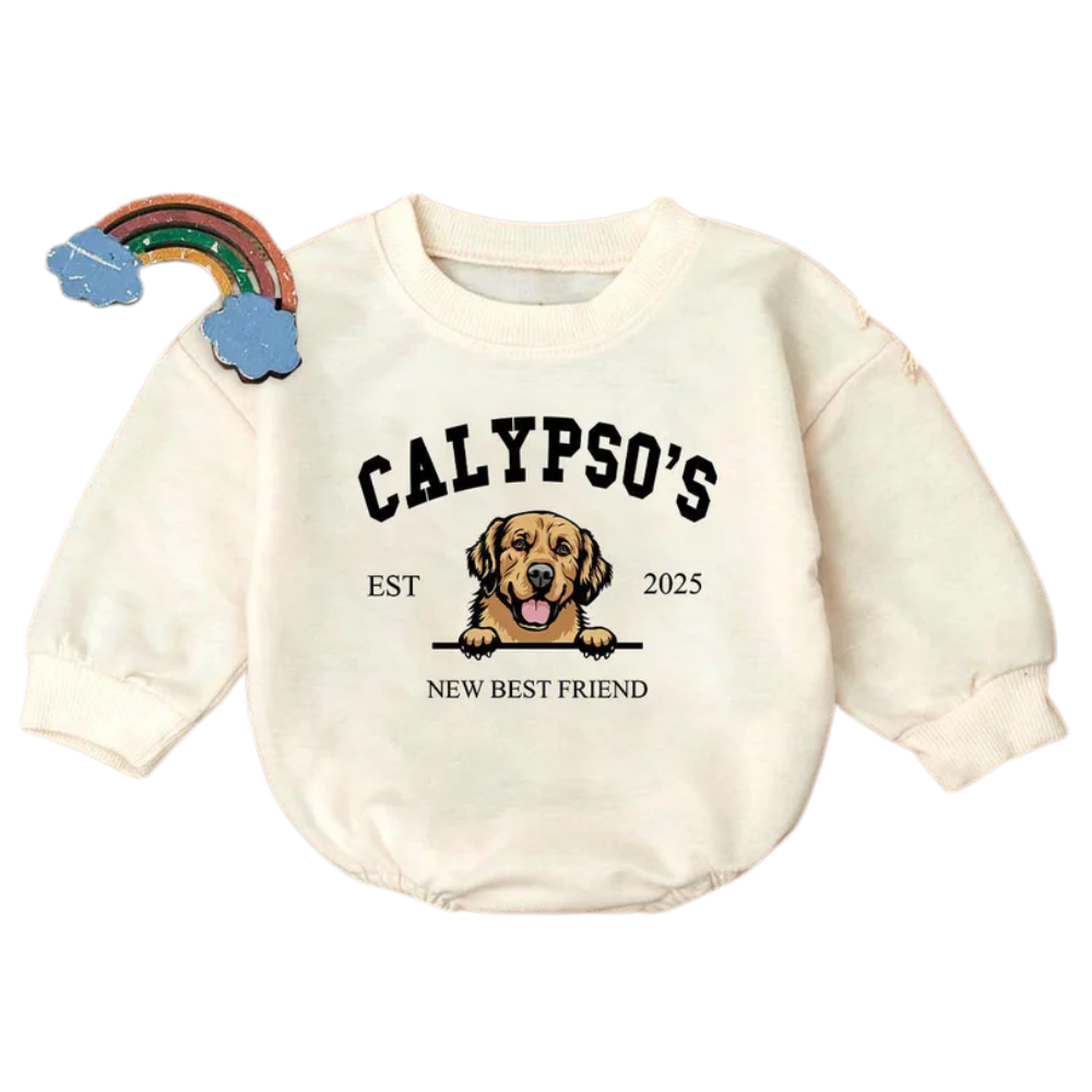 Personalized Dog New Best Friend Baby Romper Sweatshirt, Custom Dog Baby Sweatshirt Romper BB0473