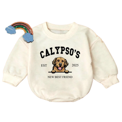 Personalized Dog New Best Friend Baby Romper Sweatshirt, Custom Dog Baby Sweatshirt Romper BB0473