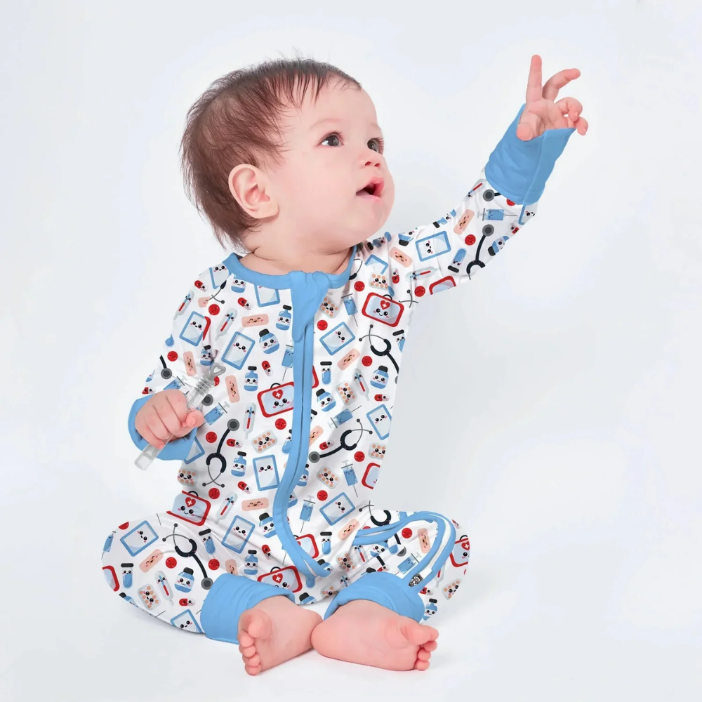 Medical Blue Baby Convertible Zippy Romper, Medical Baby Romper Convertible BB0891