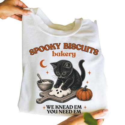 Spooky Biscuits Bakery Halloween Cat Sweatshirt, Cat Lover Halloween Sweatshirts 2D0946