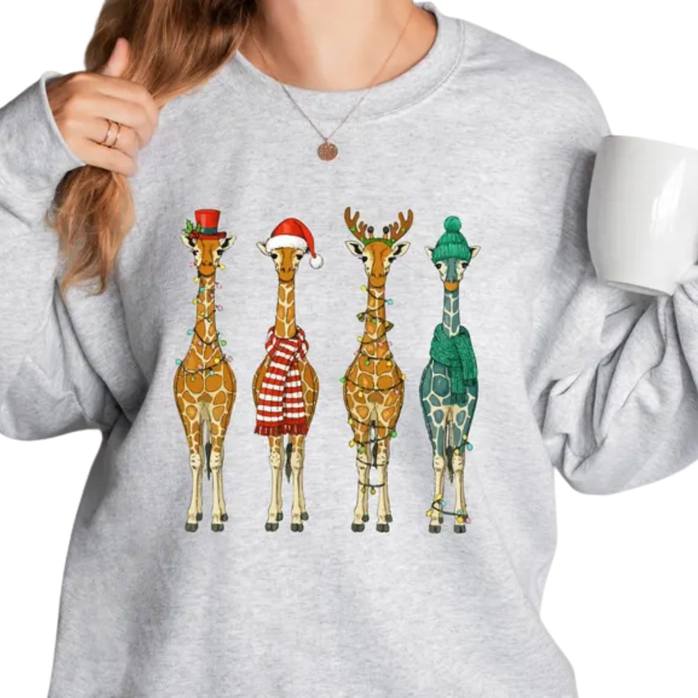 Cute Giraffe Christmas Sweatshirt, Giraffe Xmas Sweatshirt 2D0631