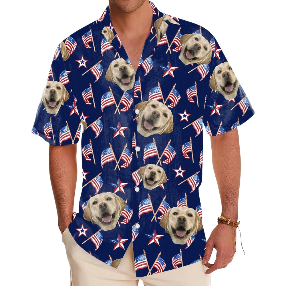Custom Pet Face USA Flag Hawaiian Shirt For Men Women, Custom Photo 4th Of July Hawaiian Shirts For Pet Lover HE0079