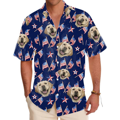 Custom Pet Face USA Flag Hawaiian Shirt For Men Women, Custom Photo 4th Of July Hawaiian Shirts For Pet Lover HE0079