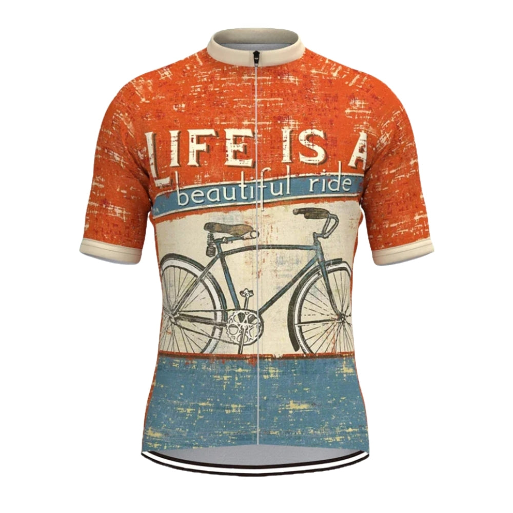 Life Is A Beautiful Ride Short Sleeve Vintage Cycling Jersey Mens, Vintage Cycling Jerseys CZ0071