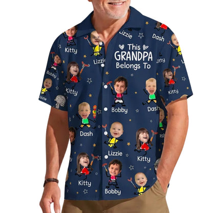 This Grandpa Belongs To Custom Kid Face Hawaiian Shirts, Custom Father's Day Hawaiian Shirts For Dad Grandpa HE0226