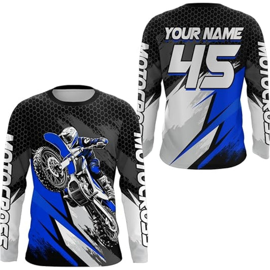 Custom Blue Motocross Racing Long Sleeve Jesey For Men, Motocross Jersey Custom MZ0023
