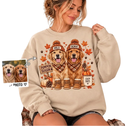 Custom Dog Photo Pumpkin Sweatshirt For Women, Personalized Pets Face Fall Sweatshirt 2D1177