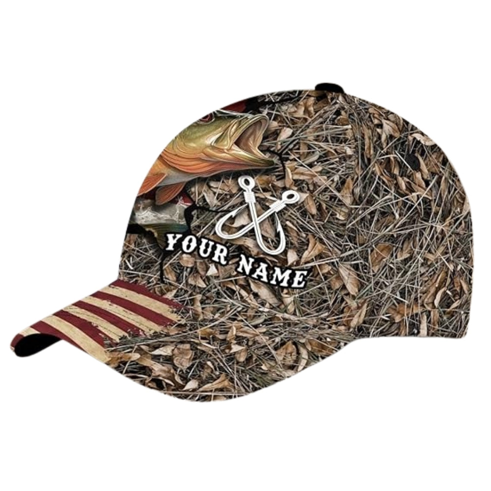 Custom American Flag Bass Fishing Cross Baseball Cap, Custom Christian Fishing Lovers Caps CP0252