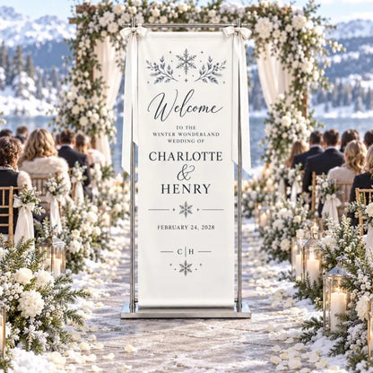 Personalized Winter Wedding Fabric Welcome Banner Snowflake, Custom Winter Wedding Welcome Sign WD0990