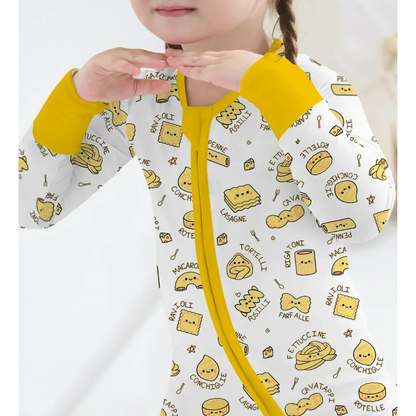Pasta Food Yellow White Baby Convertible Romper Zipper, Italian Food Baby Romper Convertible BB0827