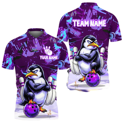 Custom Angry Penguin Bowling Polo Shirt For Men, Custom Penguin Bowling Team Shirts BE0148