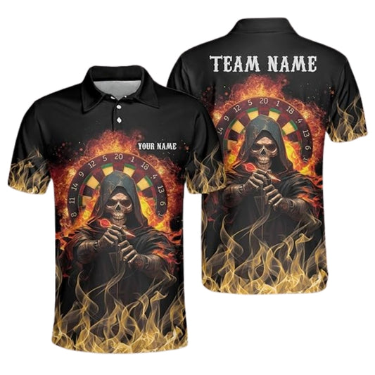 Custom Skull Darts Team Polo Shirts, Custom Flame Skull Darts Team Shirts DZ0033