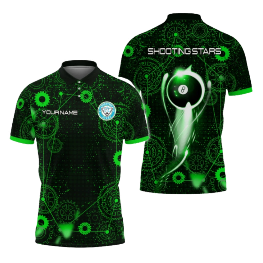 Custom Shooting Stars 8 Ball Gear Billiard Polo Shirts For Men, Custom Billiard Shirts BIZ0268