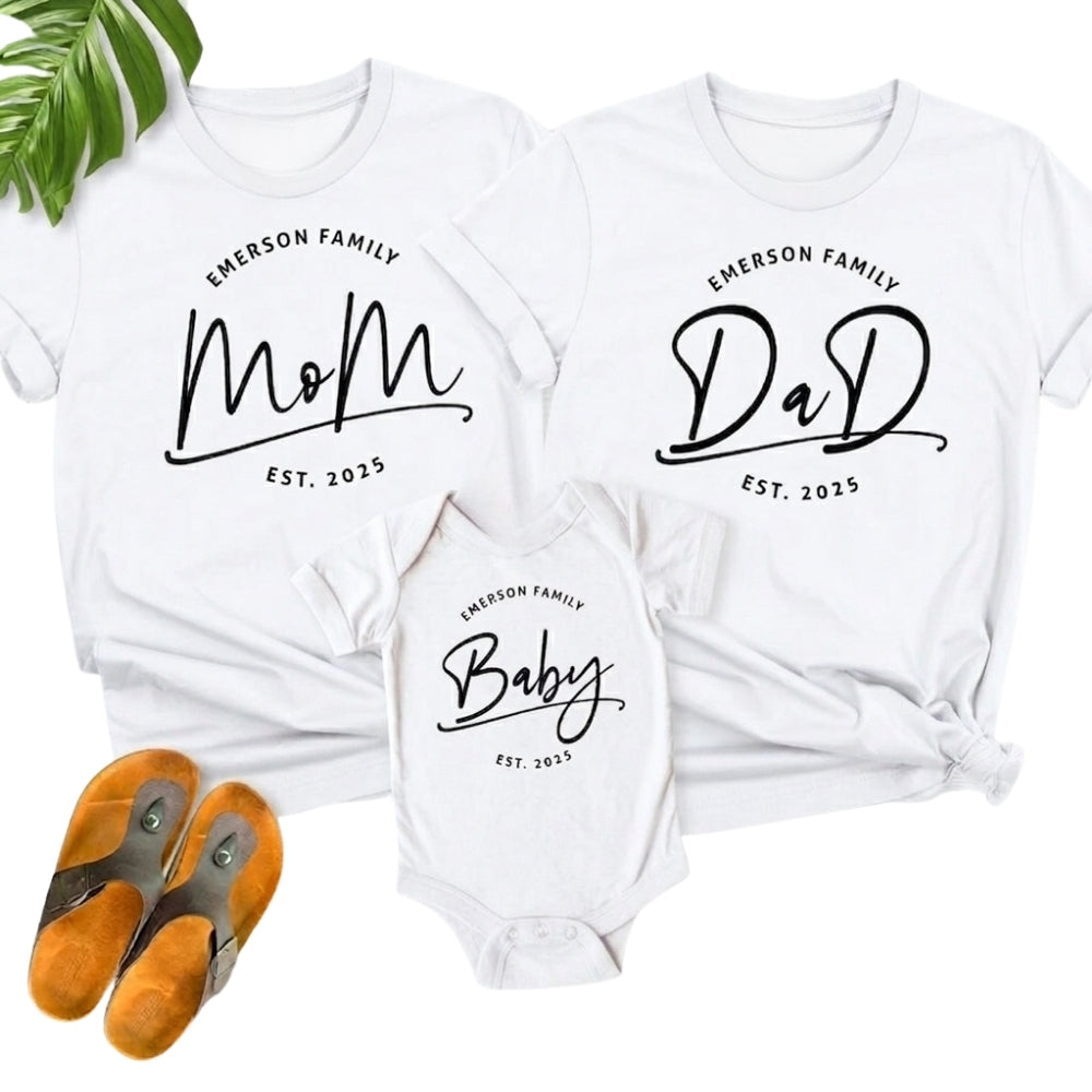 Mom Dad And Baby Custom Year Pregnancy Announcement Matching Family T Shirt, Custom Family Baby Reveal Shirts ET0884