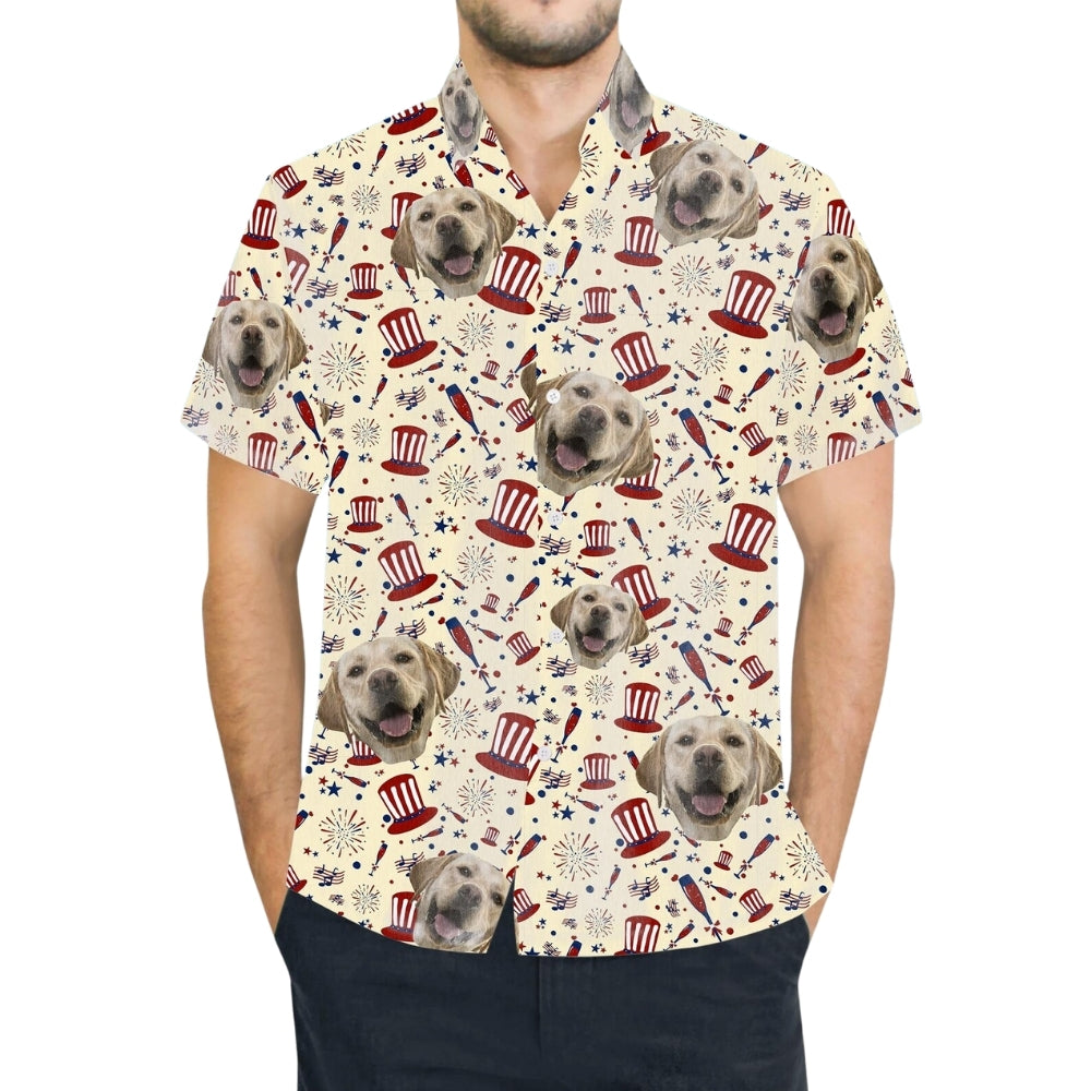 Custom Pet Face USA Flag Hawaiian Shirt For Men Women, Custom Photo 4th Of July Hawaiian Shirts For Pet Lover HE0079