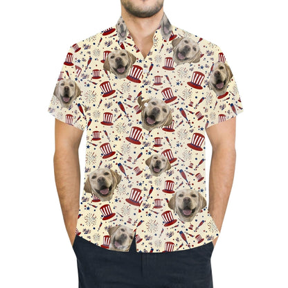 Custom Pet Face USA Flag Hawaiian Shirt For Men Women, Custom Photo 4th Of July Hawaiian Shirts For Pet Lover HE0079