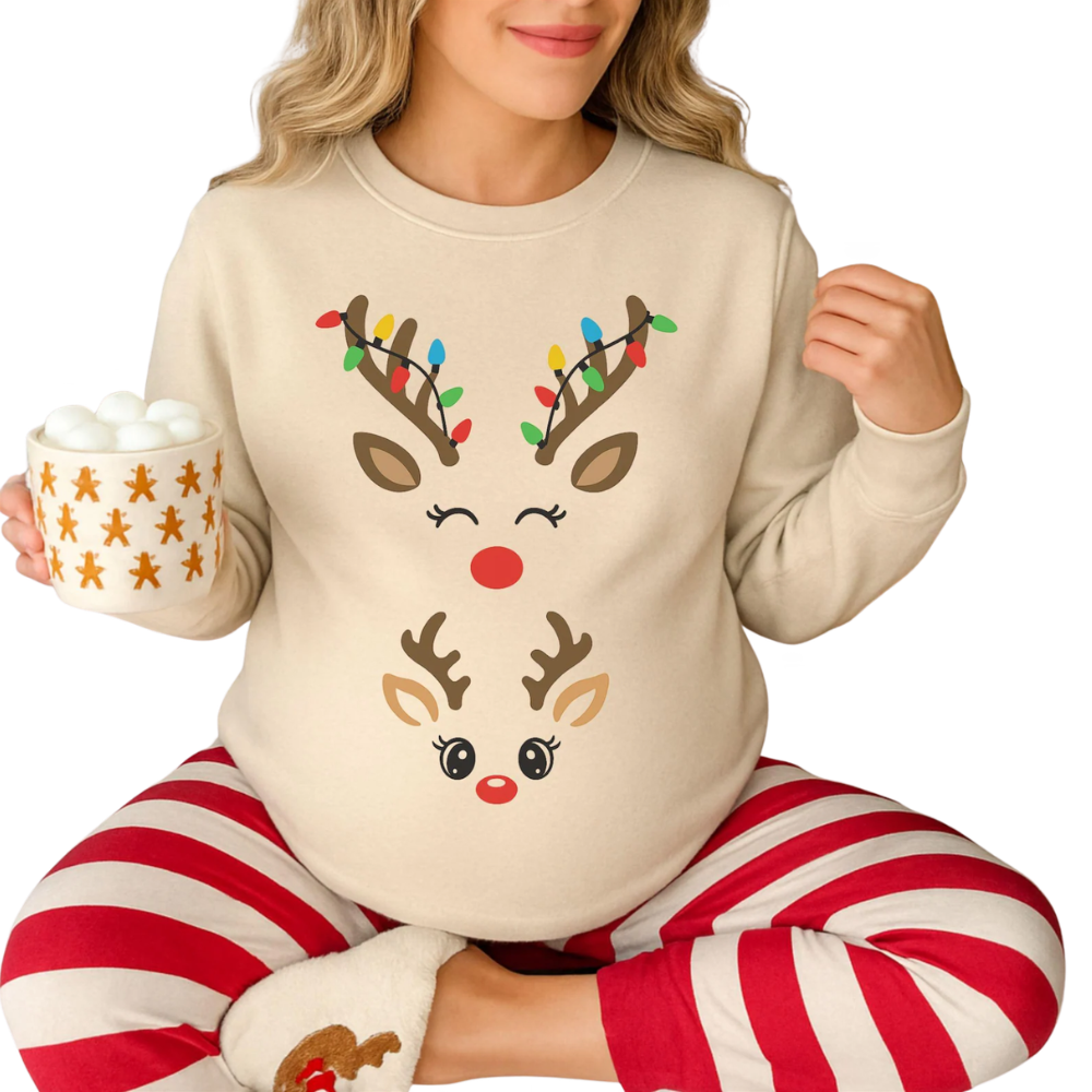 Reindeer Pregnancy Christmas Sweatshirt For Ladies, Baby Announcement Christmas Sweatshirt 2D1184