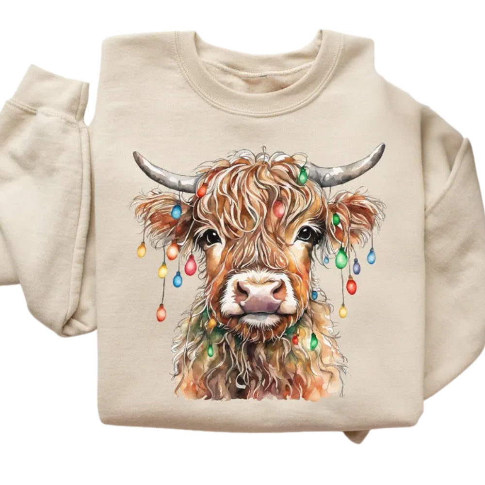 Christmas Cow Lights Sweatshirt, Cow Lover Christmas Sweatshirt 2D0632