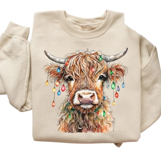 Christmas Cow Lights Sweatshirt, Cow Lover Christmas Sweatshirt 2D0632